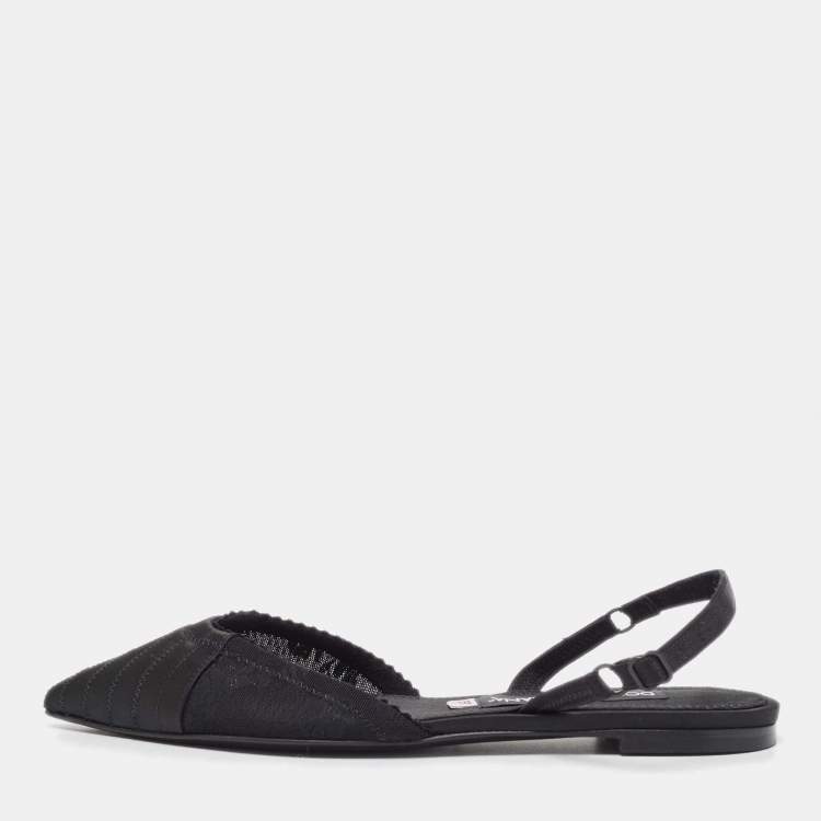 مملوكة مسبقًا Dolce & Gabbana Black Satin and Mesh Slingback Flats Size 37