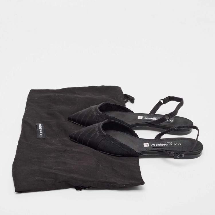 مملوكة مسبقًا Dolce & Gabbana Black Satin and Mesh Slingback Flats Size 37