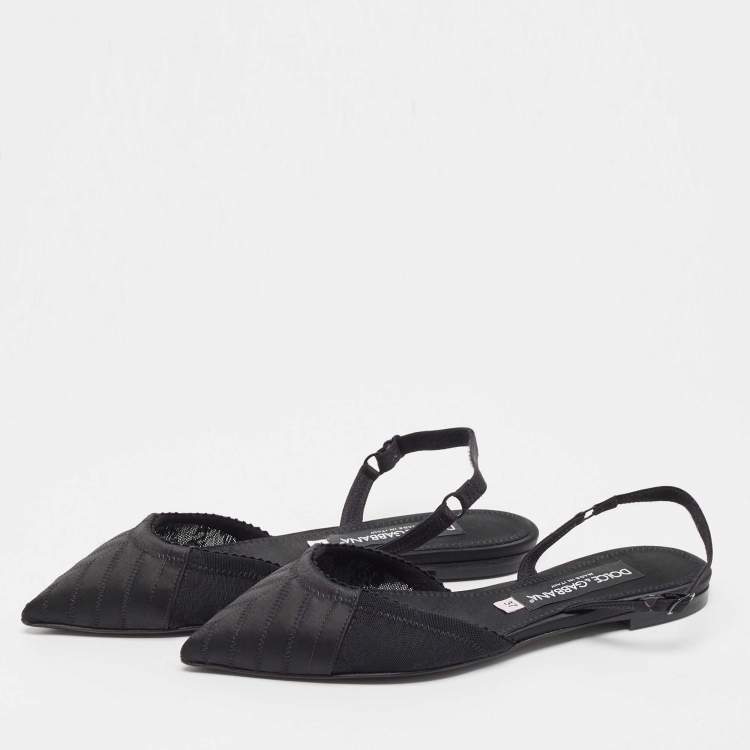 مملوكة مسبقًا Dolce & Gabbana Black Satin and Mesh Slingback Flats Size 37