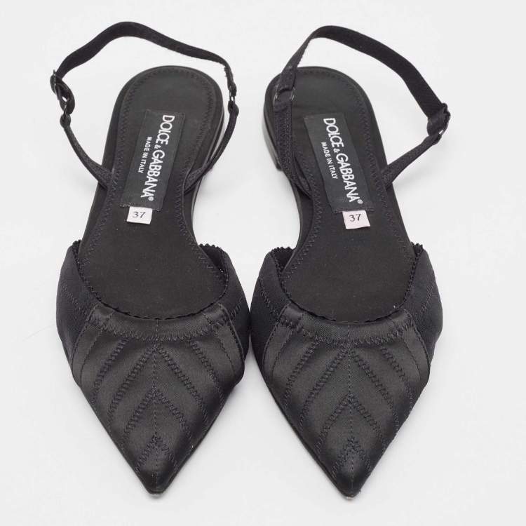 مملوكة مسبقًا Dolce & Gabbana Black Satin and Mesh Slingback Flats Size 37