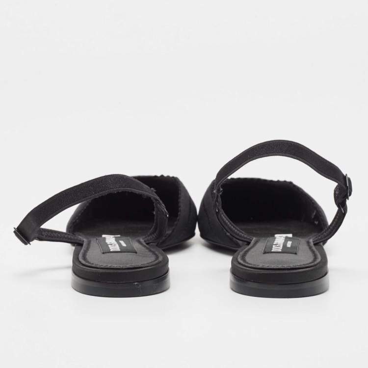 مملوكة مسبقًا Dolce & Gabbana Black Satin and Mesh Slingback Flats Size 37