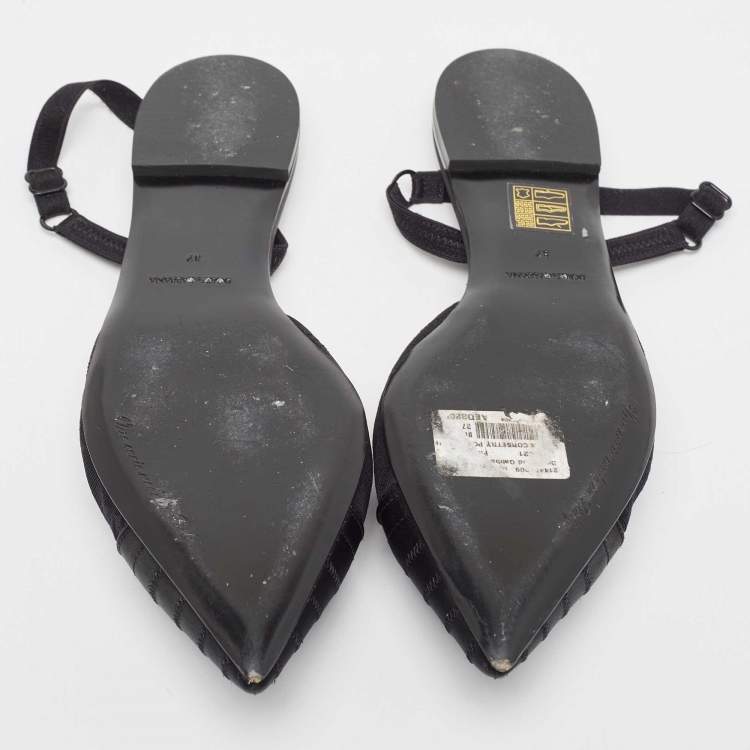 مملوكة مسبقًا Dolce & Gabbana Black Satin and Mesh Slingback Flats Size 37