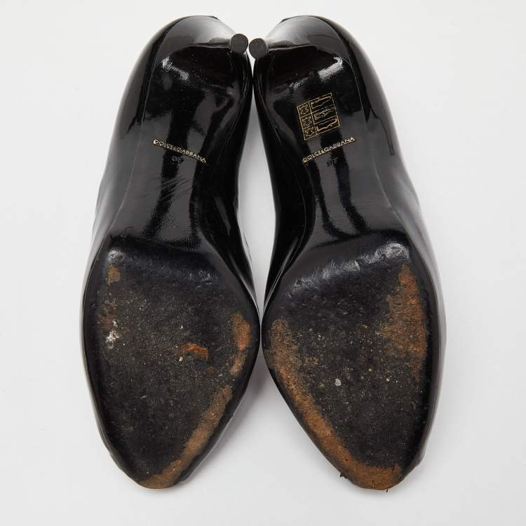 Pre Owned Dolce & Gabbana Black Patent Leather Platform Peep Toe Pumps Size 37