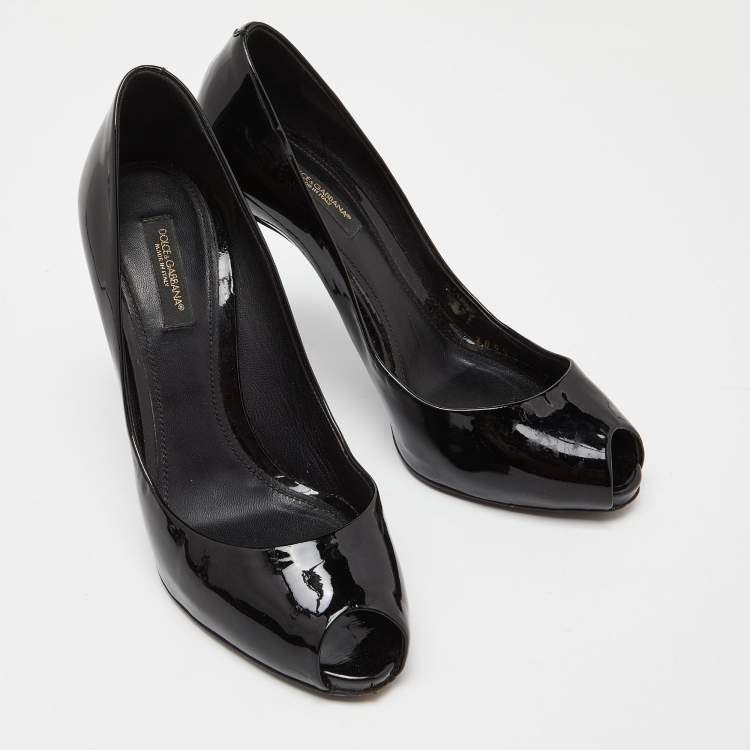 Pre Owned Dolce & Gabbana Black Patent Leather Platform Peep Toe Pumps Size 37