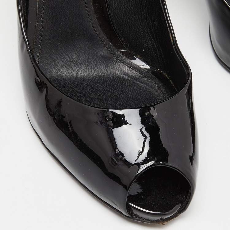 Pre Owned Dolce & Gabbana Black Patent Leather Platform Peep Toe Pumps Size 37