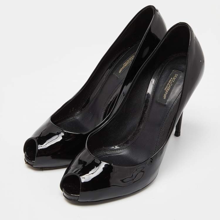 Pre Owned Dolce & Gabbana Black Patent Leather Platform Peep Toe Pumps Size 37