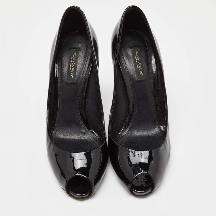 Pre Owned Dolce & Gabbana Black Patent Leather Platform Peep Toe Pumps Size 37