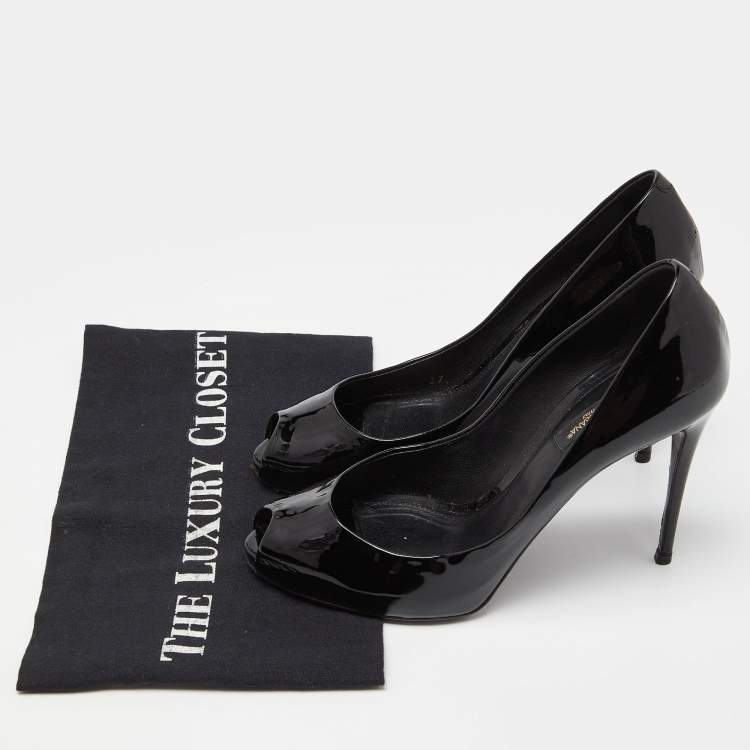 Pre Owned Dolce & Gabbana Black Patent Leather Platform Peep Toe Pumps Size 37