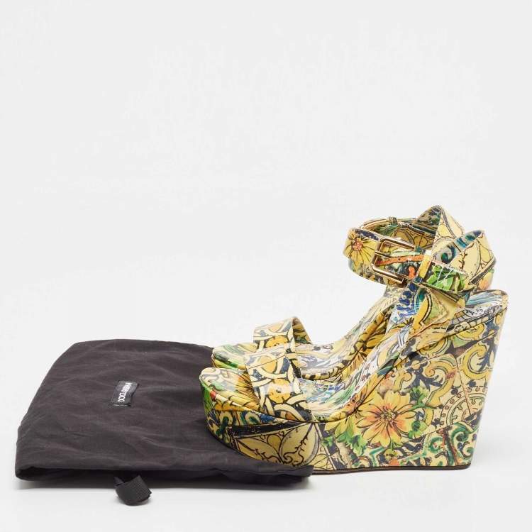 Pre Owned Dolce & Gabbana Multicolor Patent Wedge Platform Ankle Strap Sandals Size 40