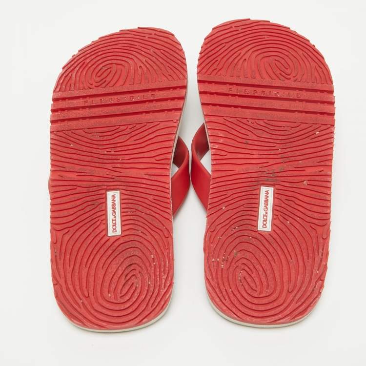 Pre Owned Dolce & Gabbana Red Rubber Thong Flats Size 34