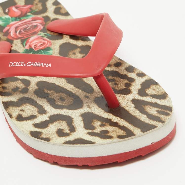 Pre Owned Dolce & Gabbana Red Rubber Thong Flats Size 34