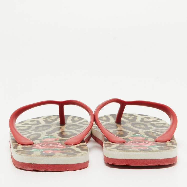 Pre Owned Dolce & Gabbana Red Rubber Thong Flats Size 34