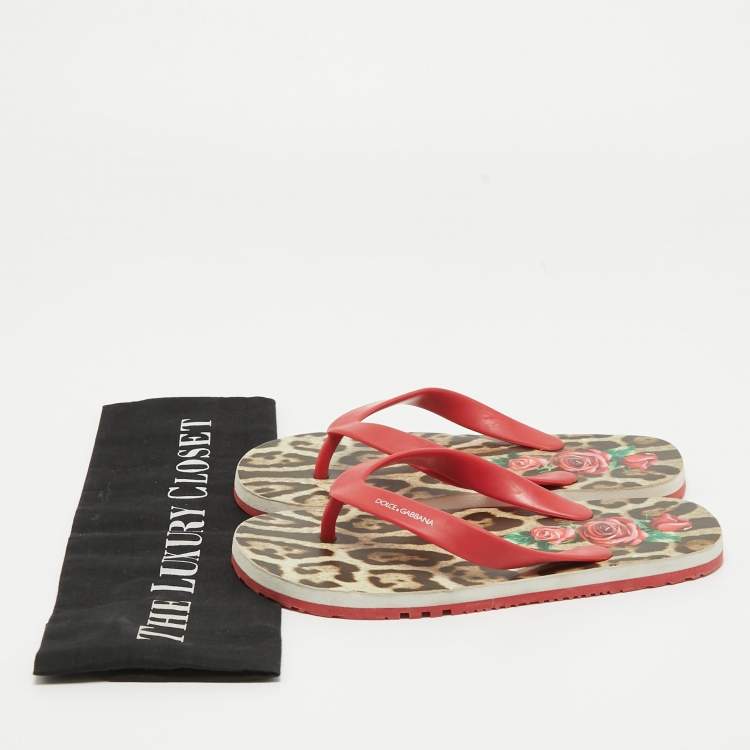 Pre Owned Dolce & Gabbana Red Rubber Thong Flats Size 34