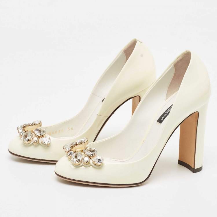Pre Owned Dolce & Gabbana  Cream  Patent Crystal Embellished Pumps Size 36