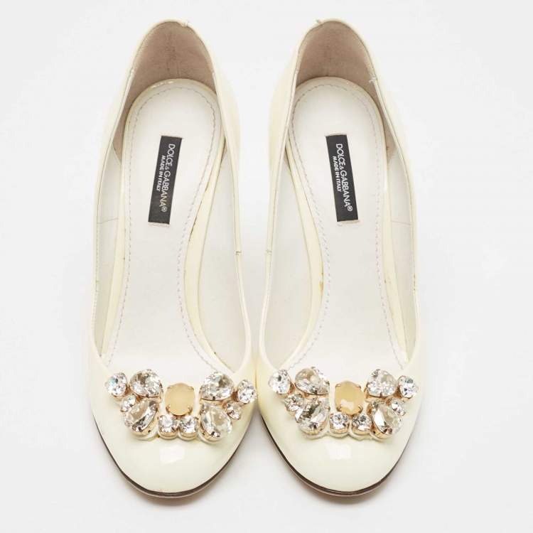 Pre Owned Dolce & Gabbana  Cream  Patent Crystal Embellished Pumps Size 36
