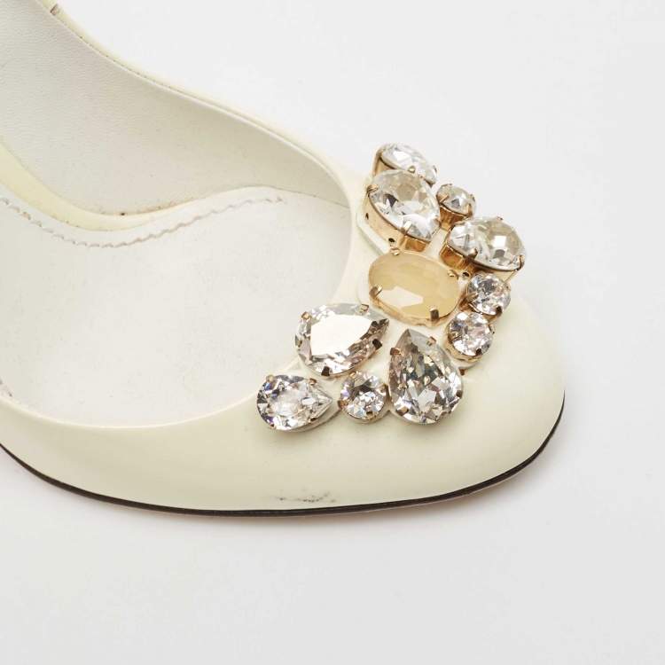 Pre Owned Dolce & Gabbana  Cream  Patent Crystal Embellished Pumps Size 36