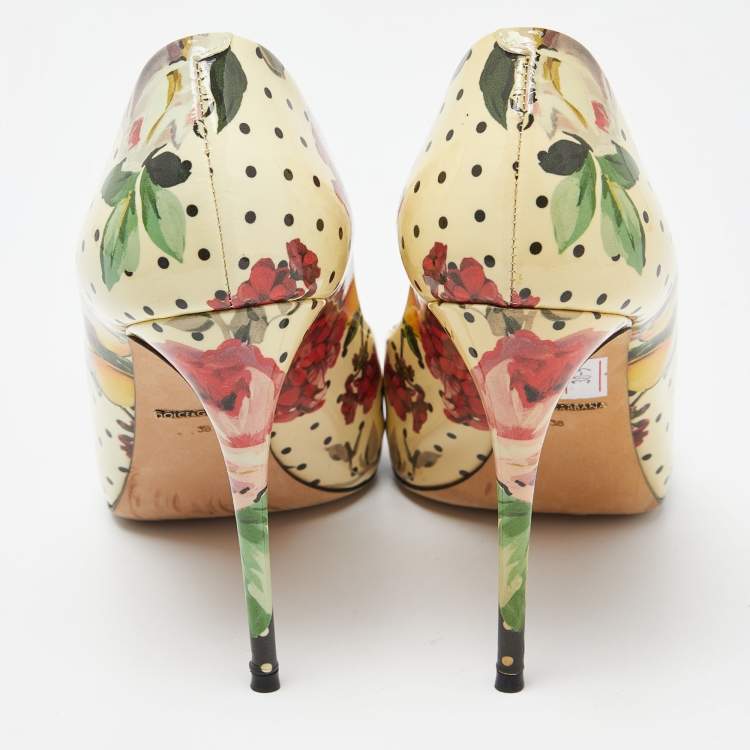 Pre Owned Dolce & Gabbana Multicolor Floral Print Patent Leather Pointed Toe Pumps Size 38