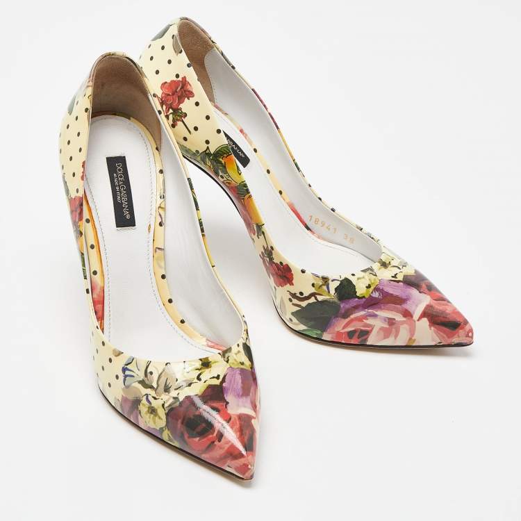 Pre Owned Dolce & Gabbana Multicolor Floral Print Patent Leather Pointed Toe Pumps Size 38