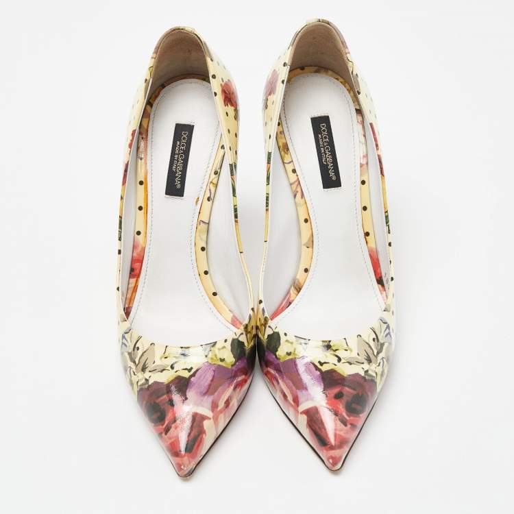Pre Owned Dolce & Gabbana Multicolor Floral Print Patent Leather Pointed Toe Pumps Size 38