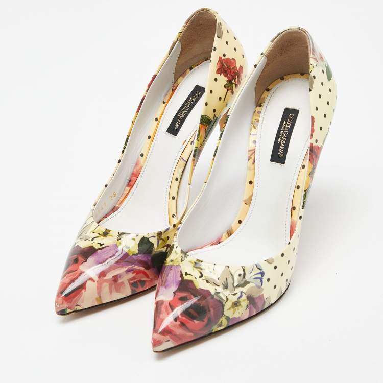 Pre Owned Dolce & Gabbana Multicolor Floral Print Patent Leather Pointed Toe Pumps Size 38