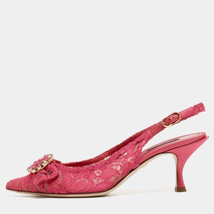 Pre Owned Dolce & Gabbana Pink Lace and Mesh Slingback Pumps Size 40
