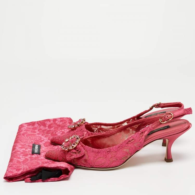 Pre Owned Dolce & Gabbana Pink Lace and Mesh Slingback Pumps Size 40