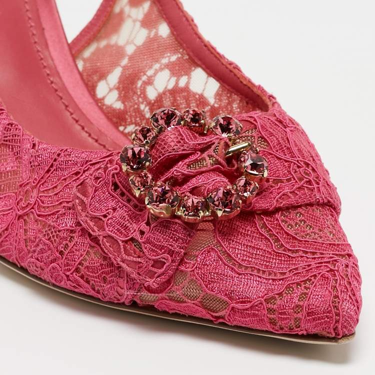 Pre Owned Dolce & Gabbana Pink Lace and Mesh Slingback Pumps Size 40