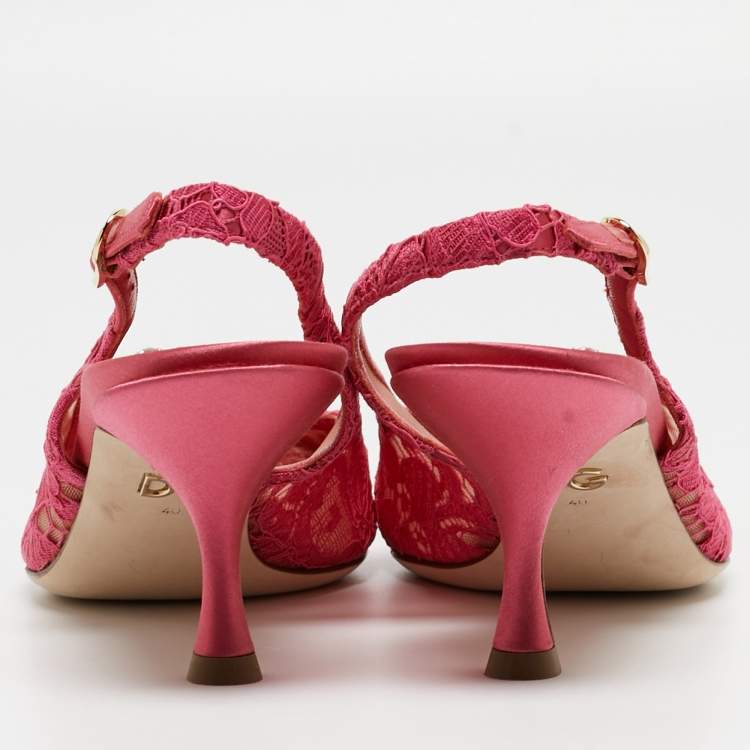 Pre Owned Dolce & Gabbana Pink Lace and Mesh Slingback Pumps Size 40