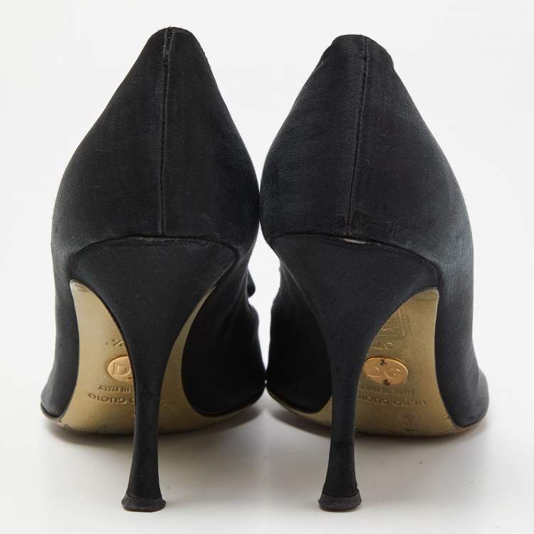 Pre Owned Dolce & Gabbana Black Satin Crystal Embellished Peep Toe Pumps Size 37.5
