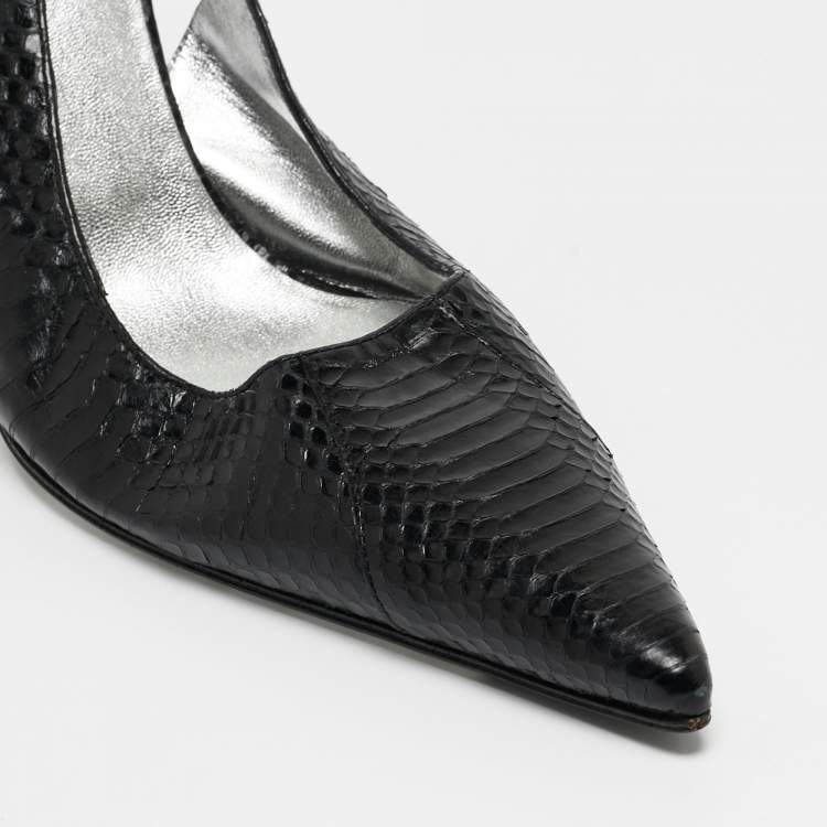 Pre Owned Dolce & Gabbana Black Python Slingback Pumps Size 39