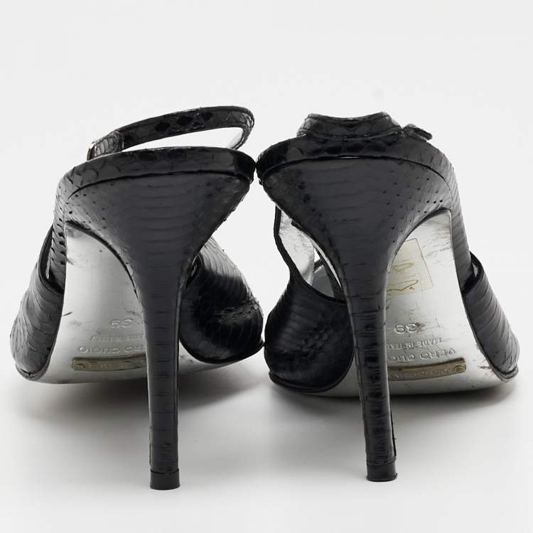 Pre Owned Dolce & Gabbana Black Python Slingback Pumps Size 39