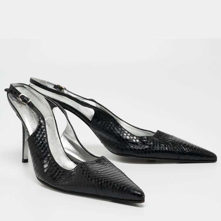 Pre Owned Dolce & Gabbana Black Python Slingback Pumps Size 39