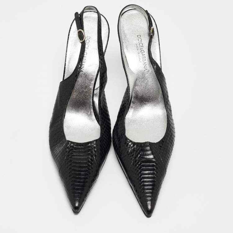 Pre Owned Dolce & Gabbana Black Python Slingback Pumps Size 39