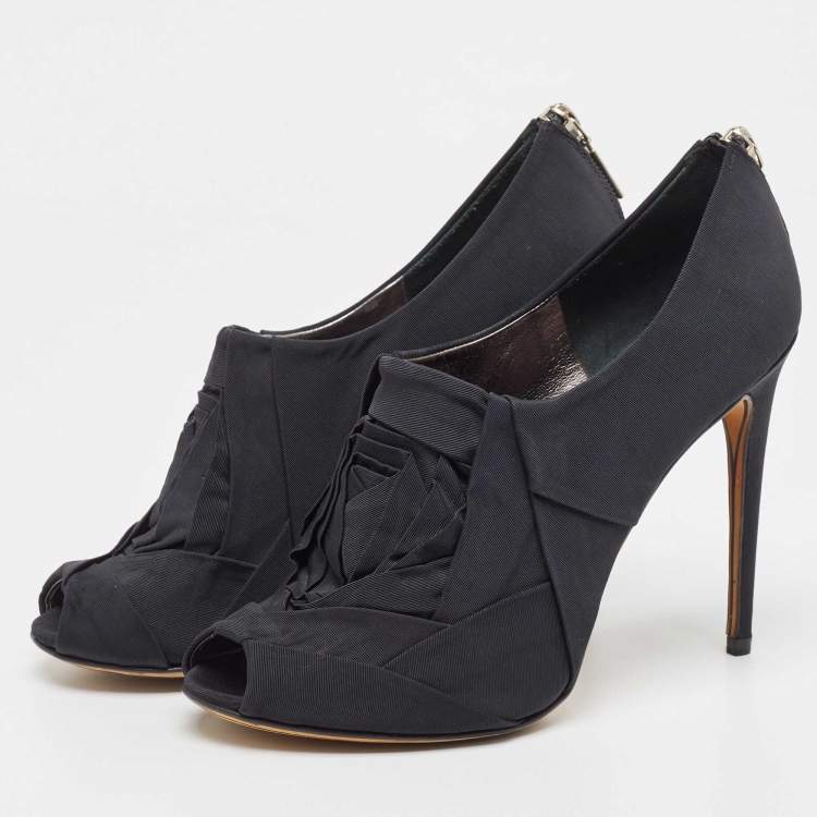 Pre Owned Dolce & Gabbana Black Grosgrain Peep Toe Booties Size 40
