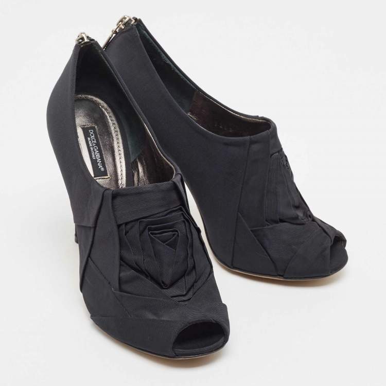 Pre Owned Dolce & Gabbana Black Grosgrain Peep Toe Booties Size 40
