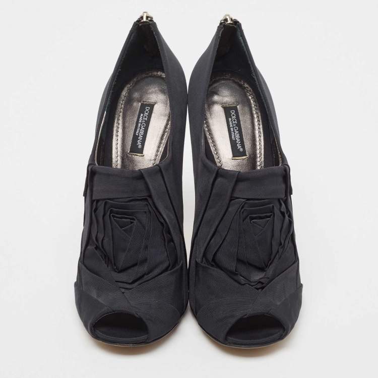 Pre Owned Dolce & Gabbana Black Grosgrain Peep Toe Booties Size 40