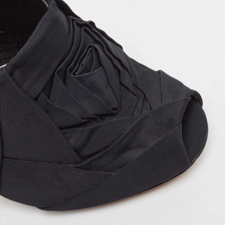 Pre Owned Dolce & Gabbana Black Grosgrain Peep Toe Booties Size 40
