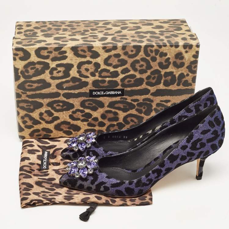 Pre Owned Dolce & Gabbana Black/Purple Glitter Fabric Bellucci Crystal Embellished Pointed Toe Pumps Size 39