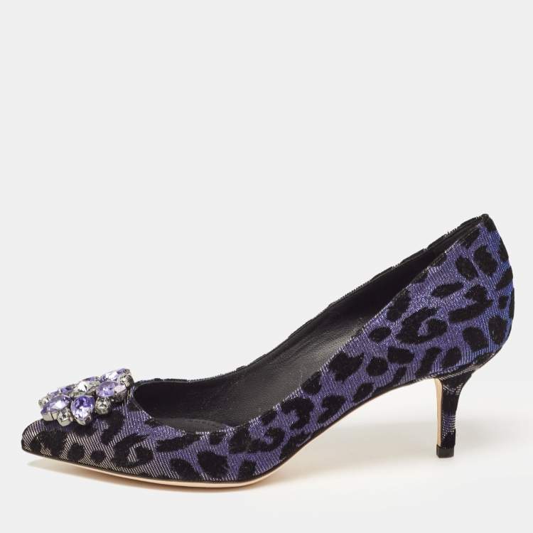 Pre Owned Dolce & Gabbana Black/Purple Glitter Fabric Bellucci Crystal Embellished Pointed Toe Pumps Size 39