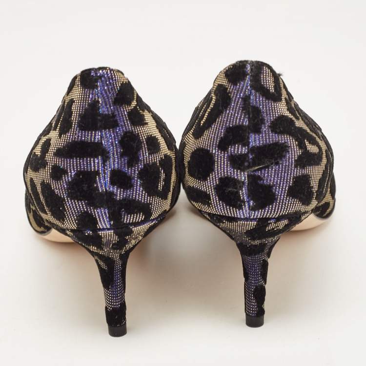 Pre Owned Dolce & Gabbana Black/Purple Glitter Fabric Bellucci Crystal Embellished Pointed Toe Pumps Size 39