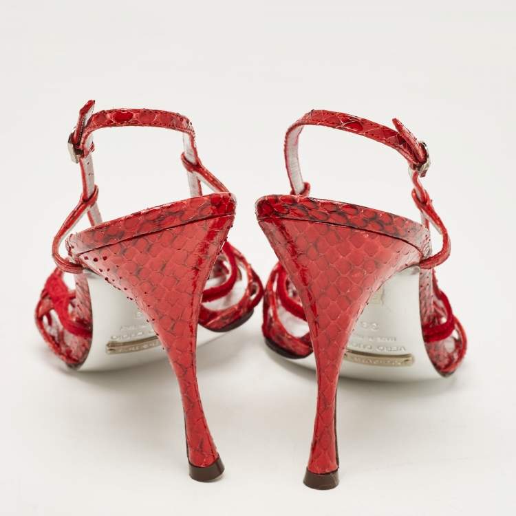 Pre Owned Dolce & Gabbana Red Python Leather Ankle Strap Sandals Size 39