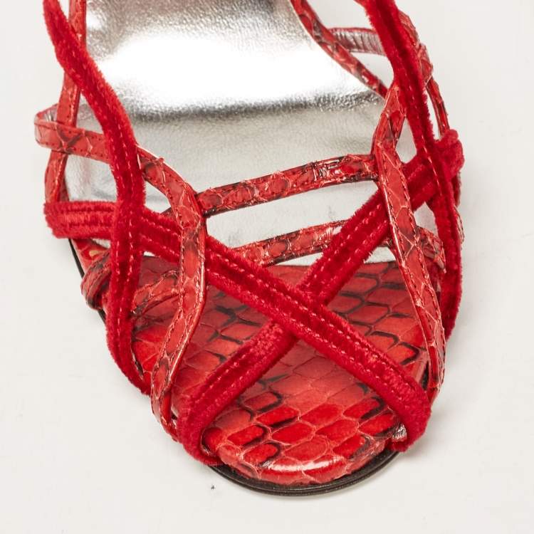 Pre Owned Dolce & Gabbana Red Python Leather Ankle Strap Sandals Size 39