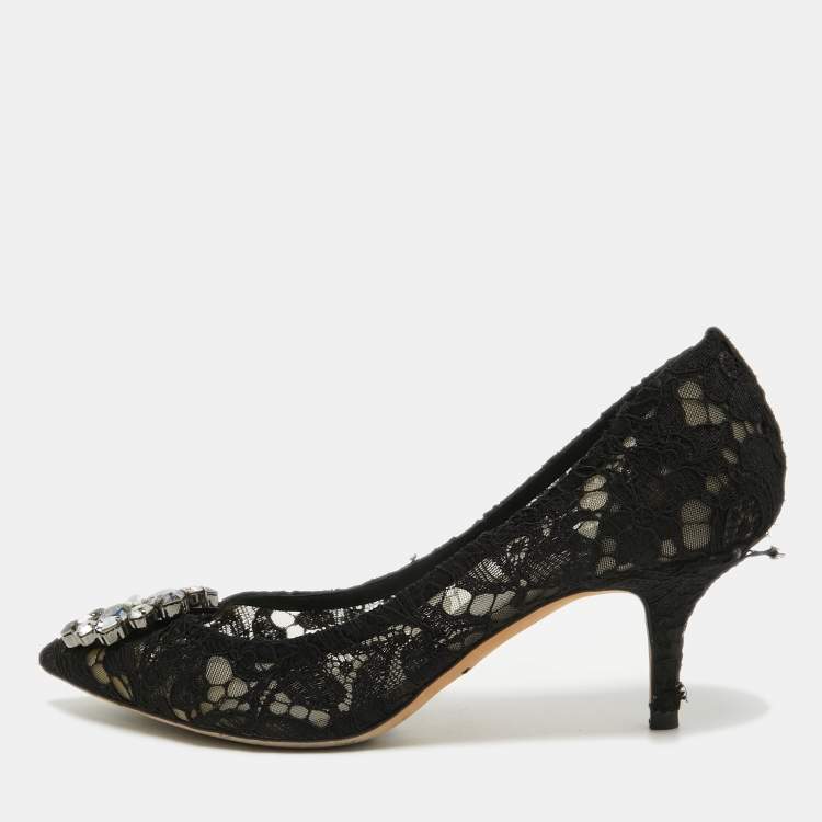 Pre Owned Dolce & Gabbana Black Lace Bellucci Pumps Size 37