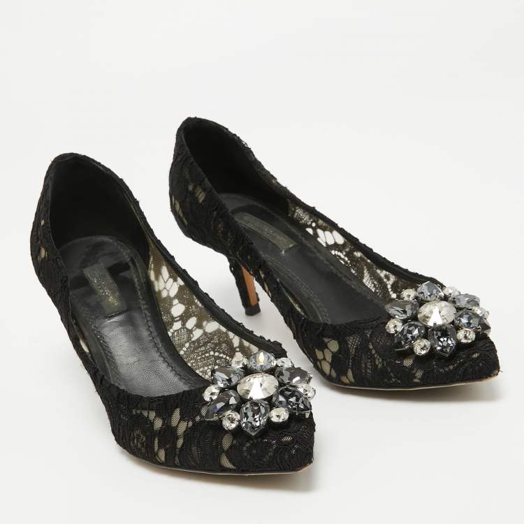Pre Owned Dolce & Gabbana Black Lace Bellucci Pumps Size 37