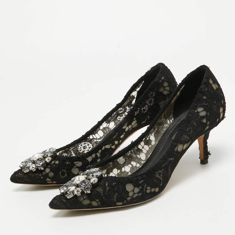 ウェディングシューズ DOLCE & GABBANA BLACK LACE BELLUCCI PUMPS Dolce & Gabbana Black Lace Bellucci Pumps Size 37 Dolce