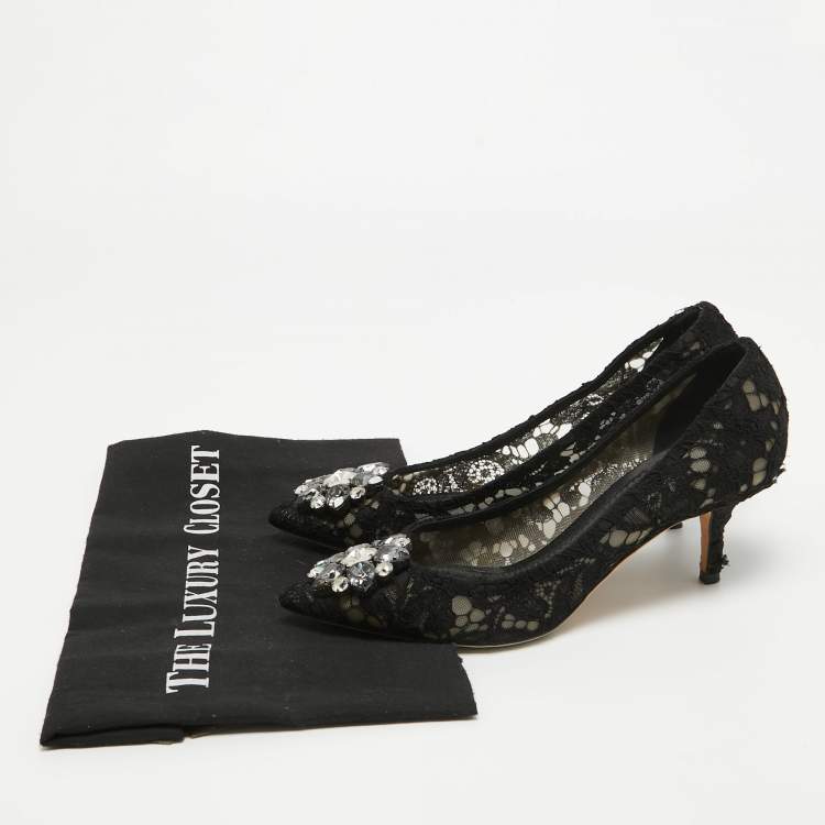 Pre Owned Dolce & Gabbana Black Lace Bellucci Pumps Size 37