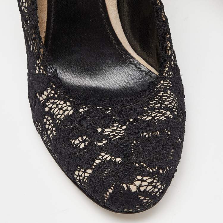 Pre Owned Dolce & Gabbana Black Lace Round Toe Pumps Size 37.5