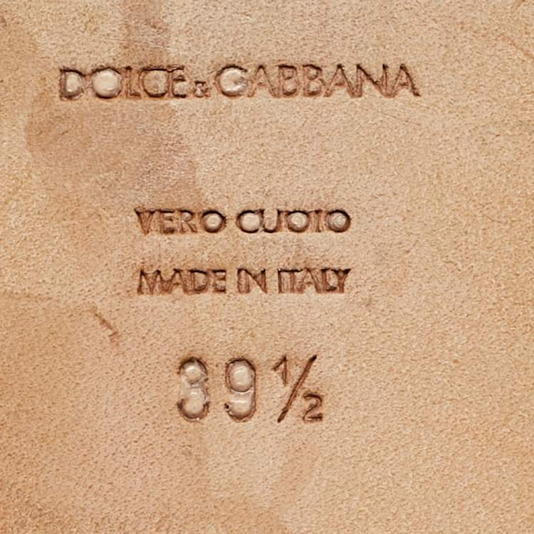 Pre Owned Dolce & Gabbana Beige Textured Leather Crystal Embellished Thong Flat Sandals Size 39.5