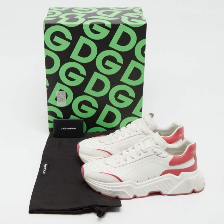 Pre Owned Dolce & Gabbana White/Pink Leather Daymaster Sneakers Size 41