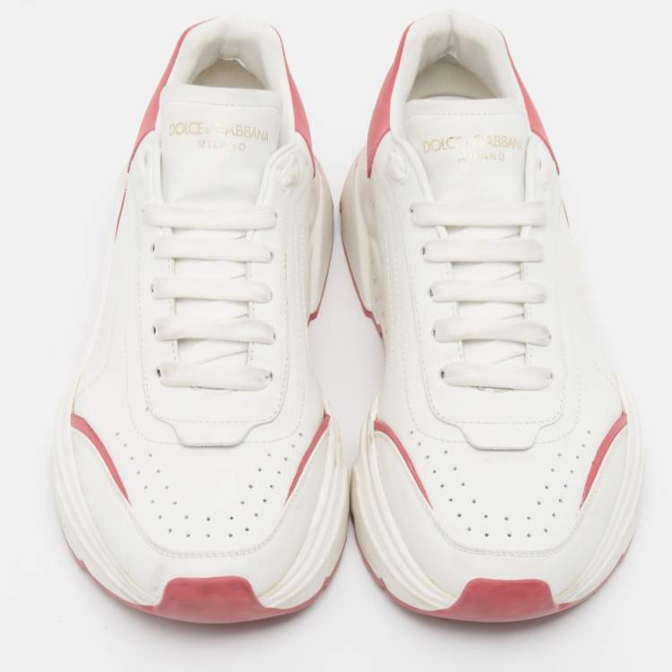 Pre Owned Dolce & Gabbana White/Pink Leather Daymaster Sneakers Size 41